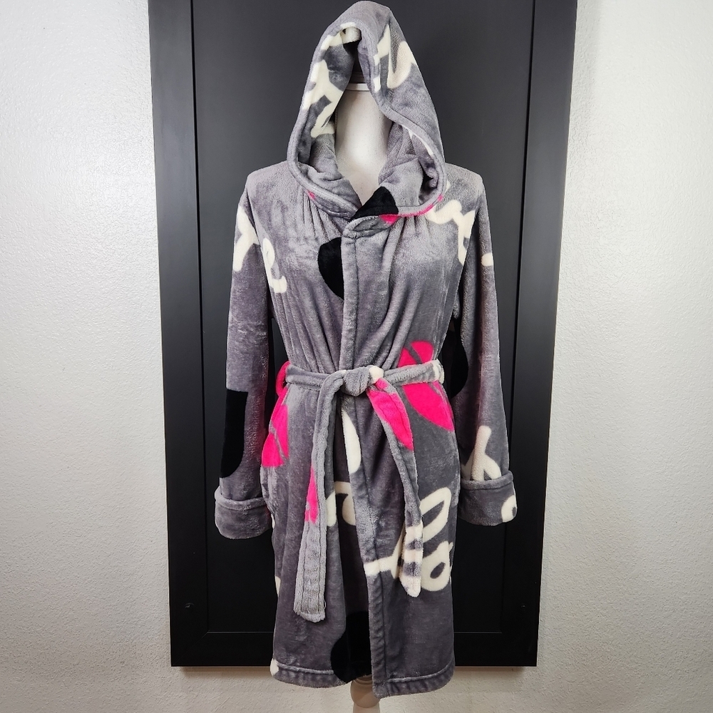 BETSEY JOHNSON POP ART LOVE PINK HOT 💋  HOODED ROBE W/POCKETS SIZE XS/S